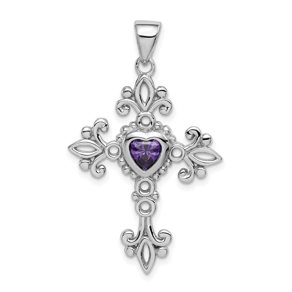 Solid;Polished;Sterling silver;Amethyst;Rhodium-plated