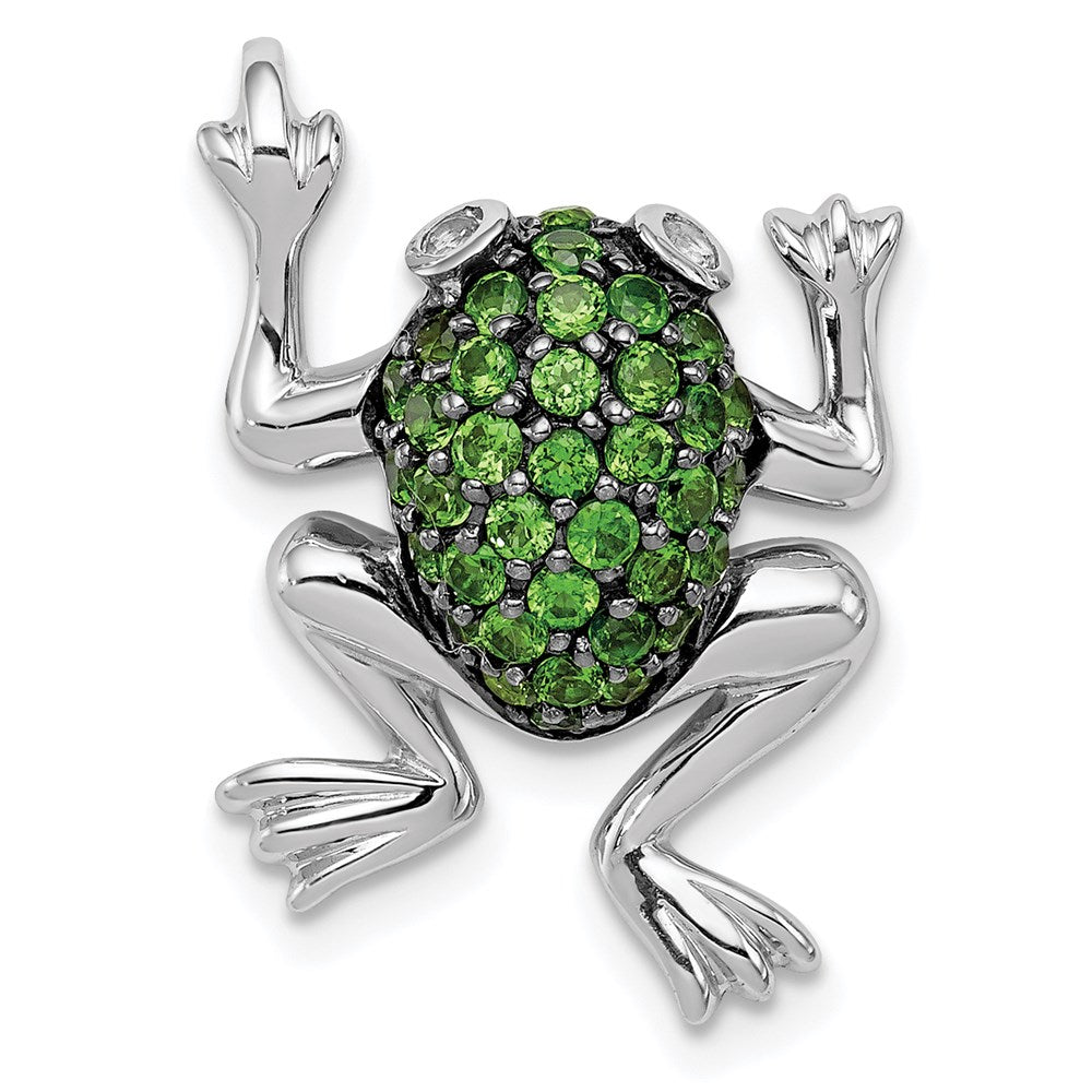 Polished;Open back;Sterling silver;Rhodium-plated;White topaz;Chain slide;Chrome diopside