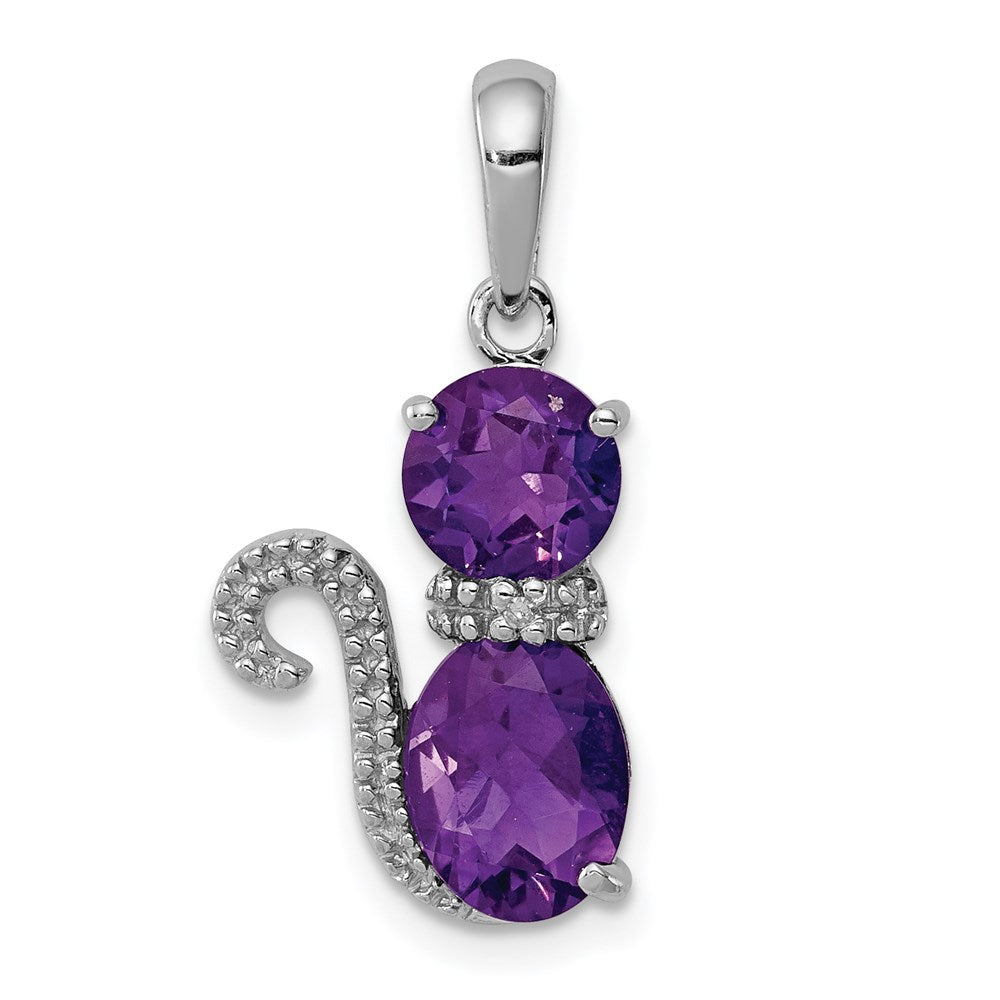 Polished;Open back;Sterling silver;Amethyst;Diamond accent;Rhodium-plated