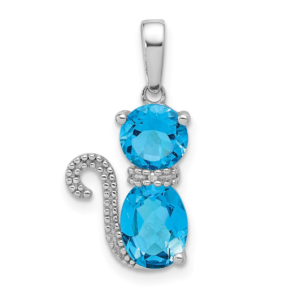 Polished;Sterling silver;Diamond accent;Rhodium-plated;Blue Topaz