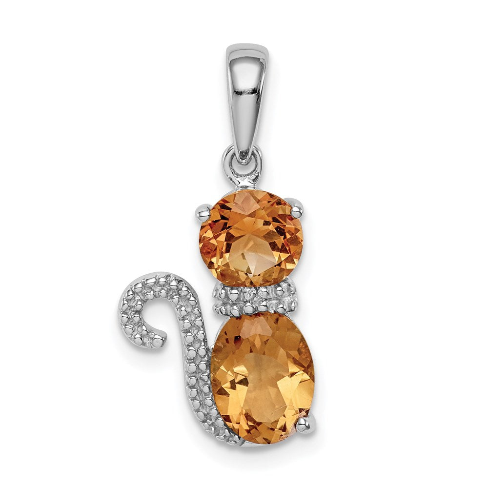 Polished;Open back;Genuine;Sterling silver;Citrine;Diamond accent;Rhodium-plated