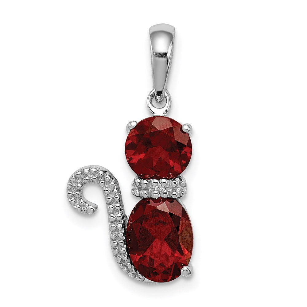 Polished;Open back;Sterling silver;Garnet;Diamond accent;Rhodium-plated