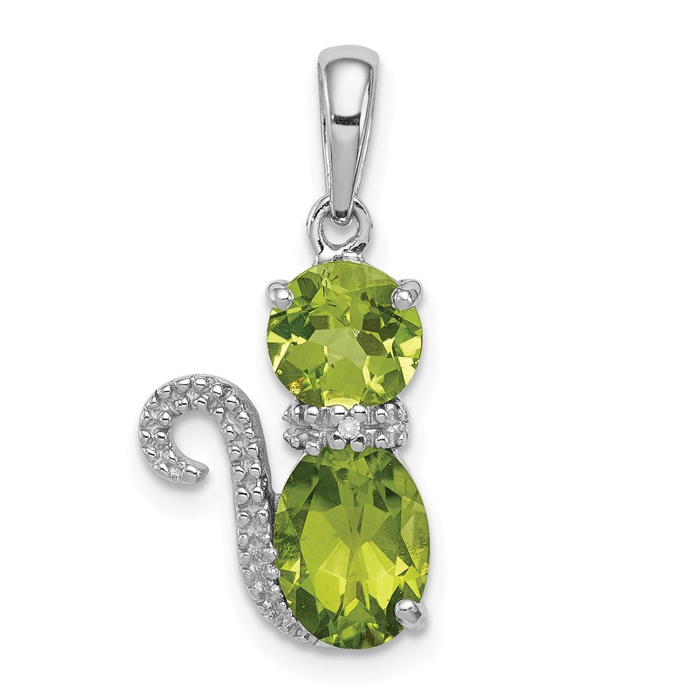 Polished;Open back;Peridot;Diamond accent;Rhodium-plated