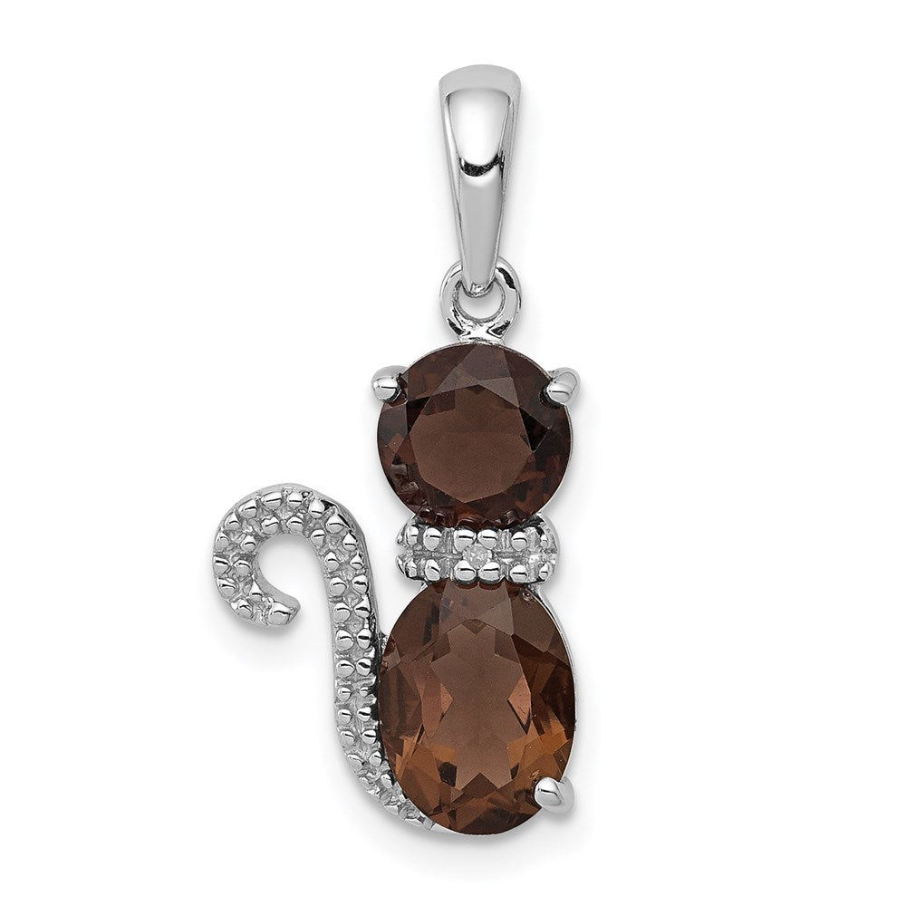 Polished;Open back;Sterling silver;Smokey quartz;Diamond accent