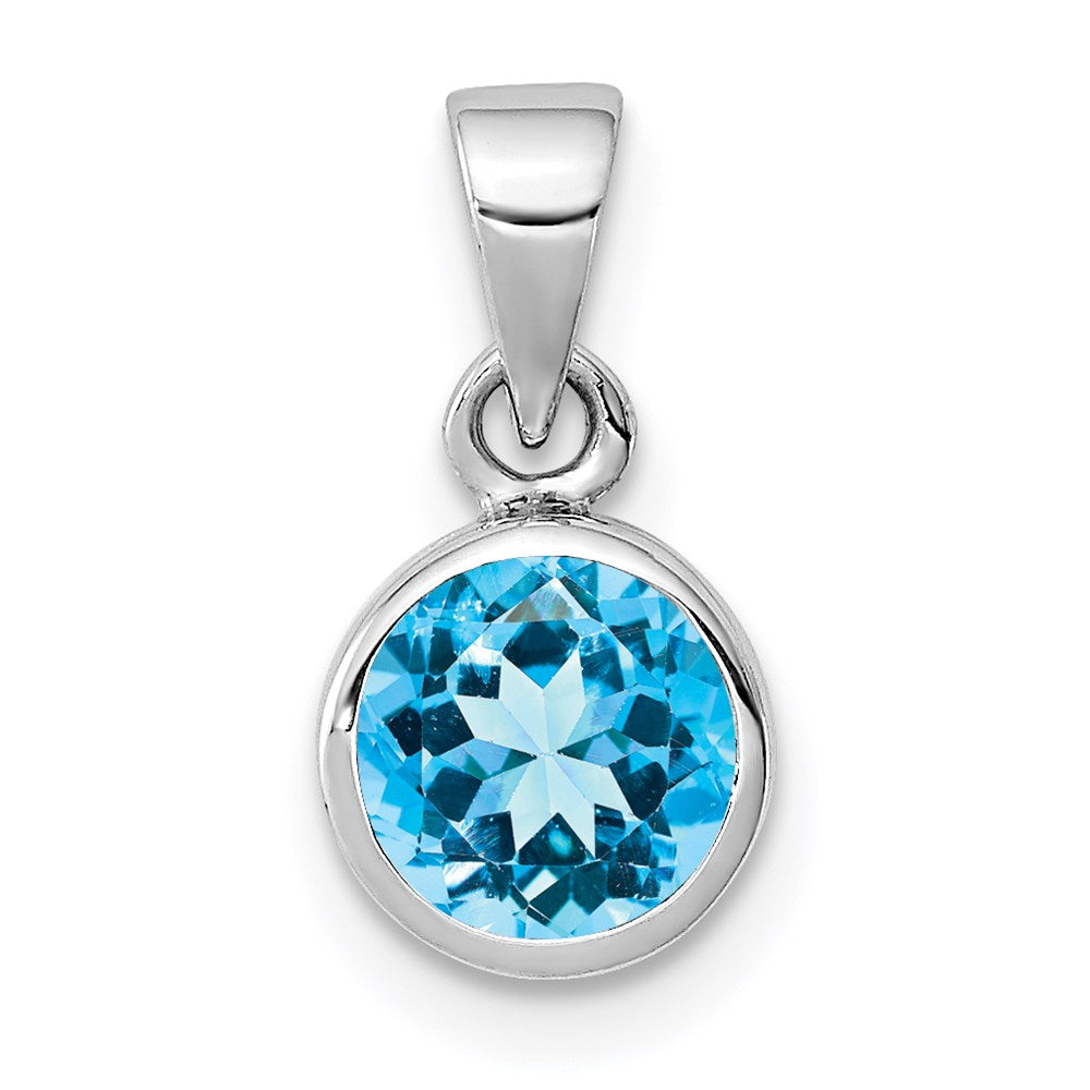 Polished;Open back;Sterling silver;Round;Blue Topaz;Cut-out sides