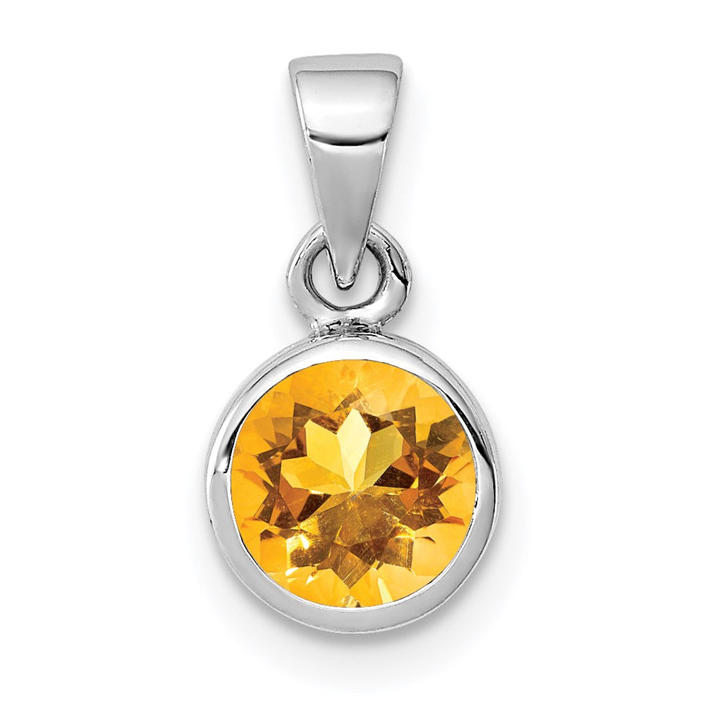 Polished;Open back;Sterling silver;Citrine;Round;Cut-out sides