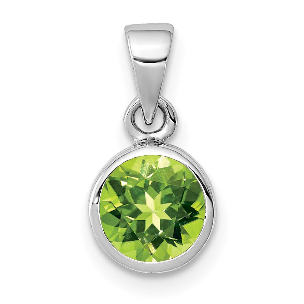 Polished;Open back;Sterling silver;Peridot;Round;Cut-out sides