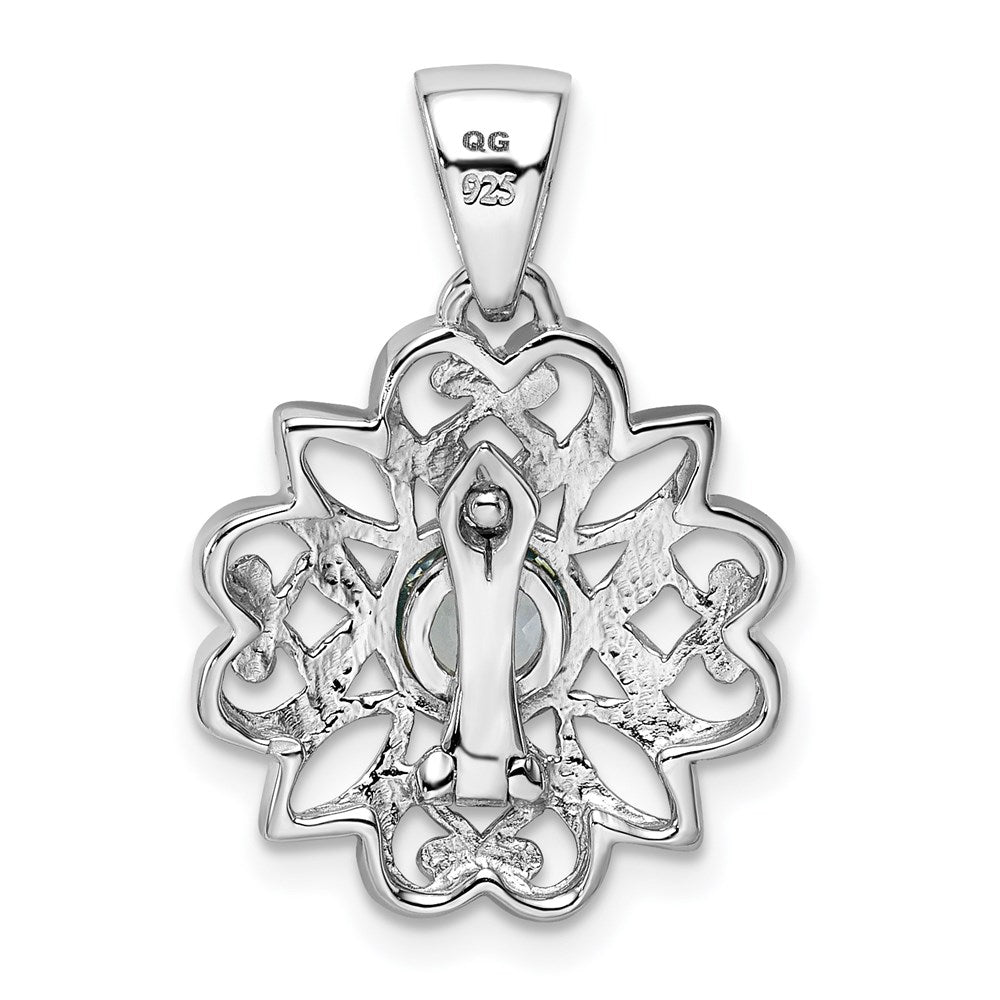 Sterling Silver Rhodium-plated w/Blue Topaz Pendant