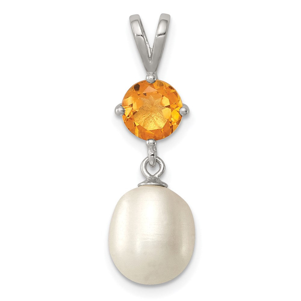Polished;Sterling silver;Citrine;Freshwater cultured pearl