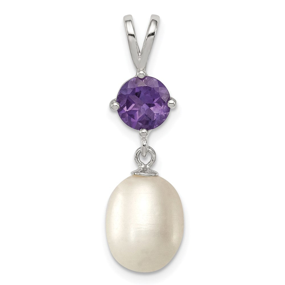 Polished;Sterling silver;Amethyst;Freshwater cultured pearl