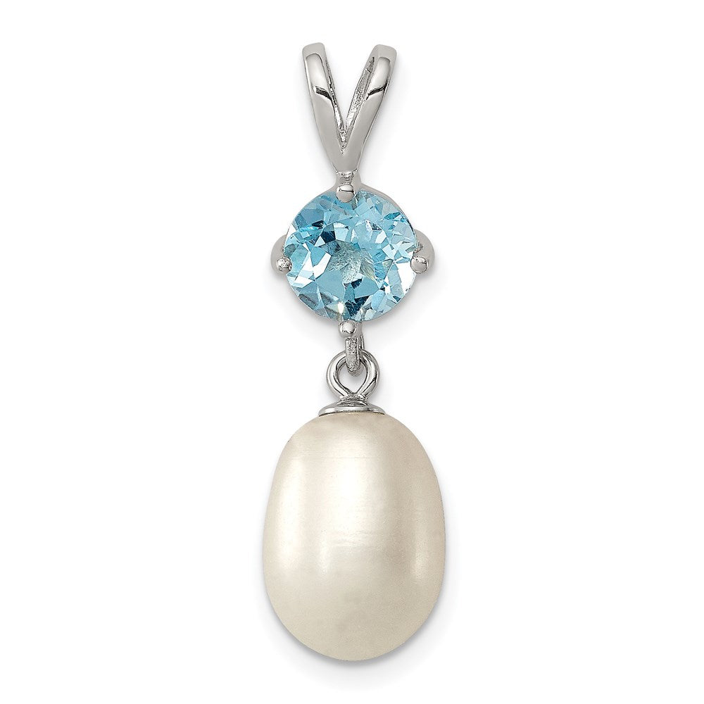 Polished;Sterling silver;Blue topaz;Freshwater cultured pearl