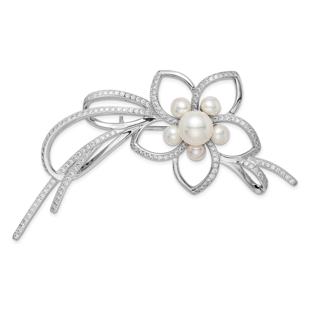 Polished;Sterling silver;Freshwater cultured pearl;CZ