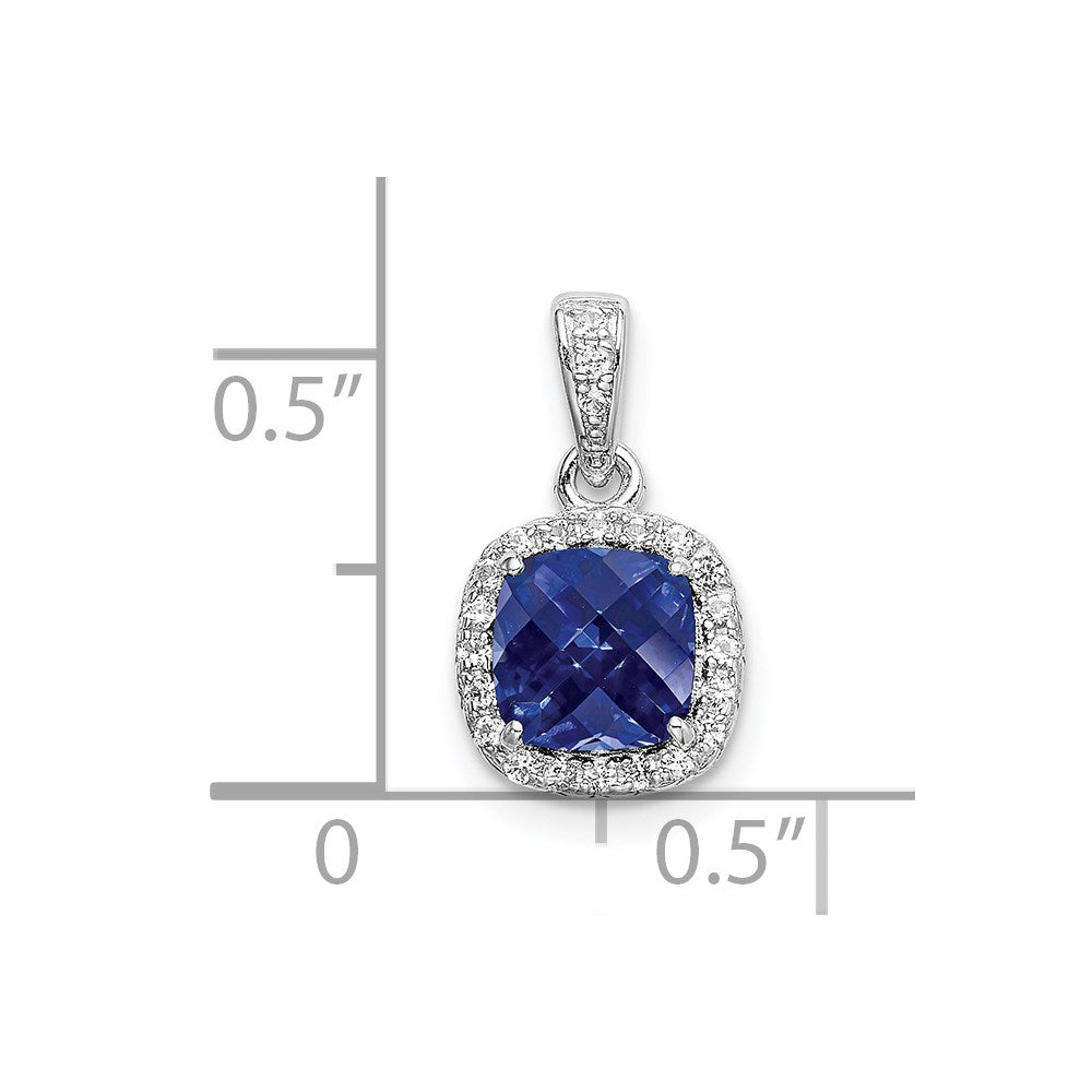 Sterling Silver Rhod-plated Created Blue/White Sapphire Pendant