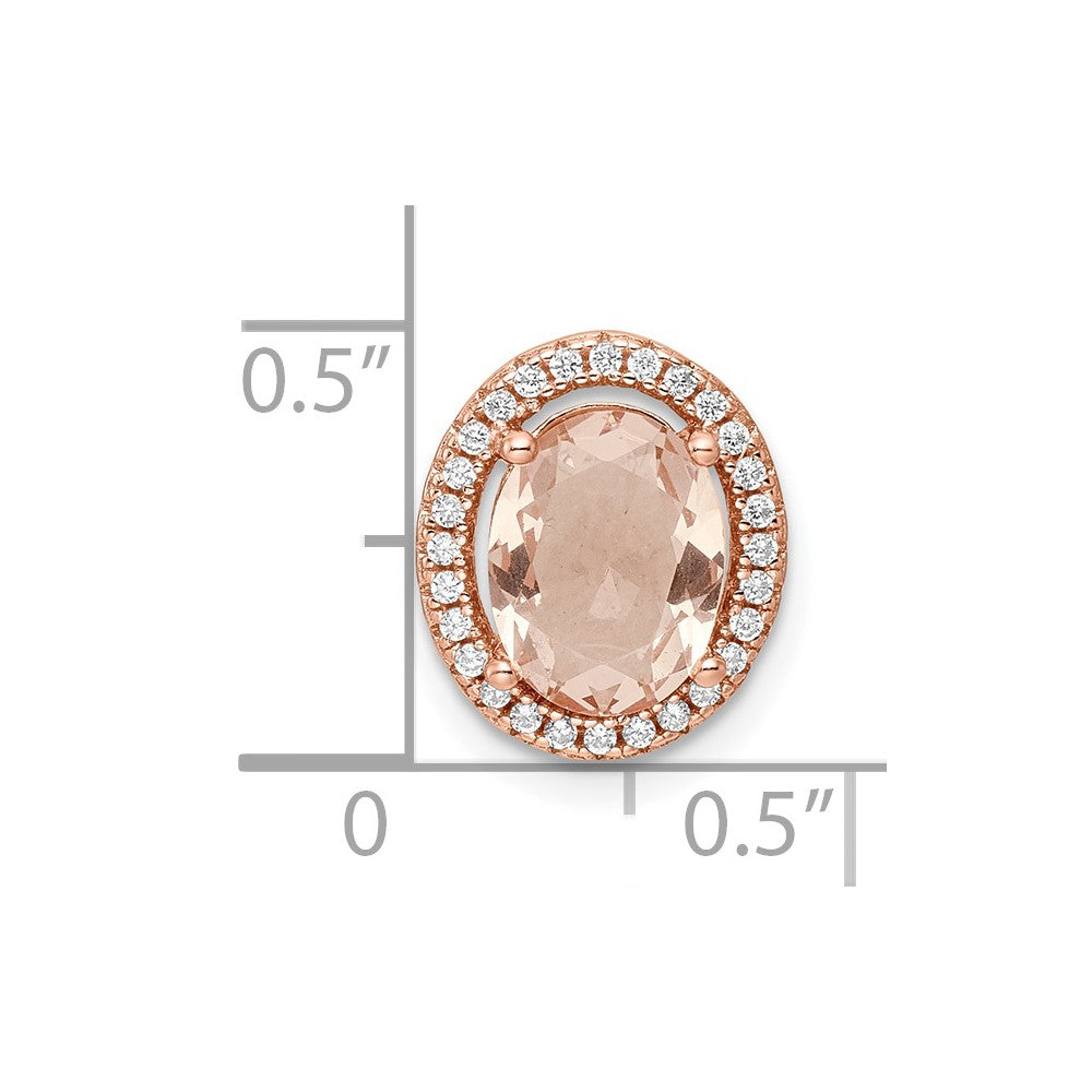 Sterling Silver Rose-tone Polished Pink & White CZ Oval Chain Slide