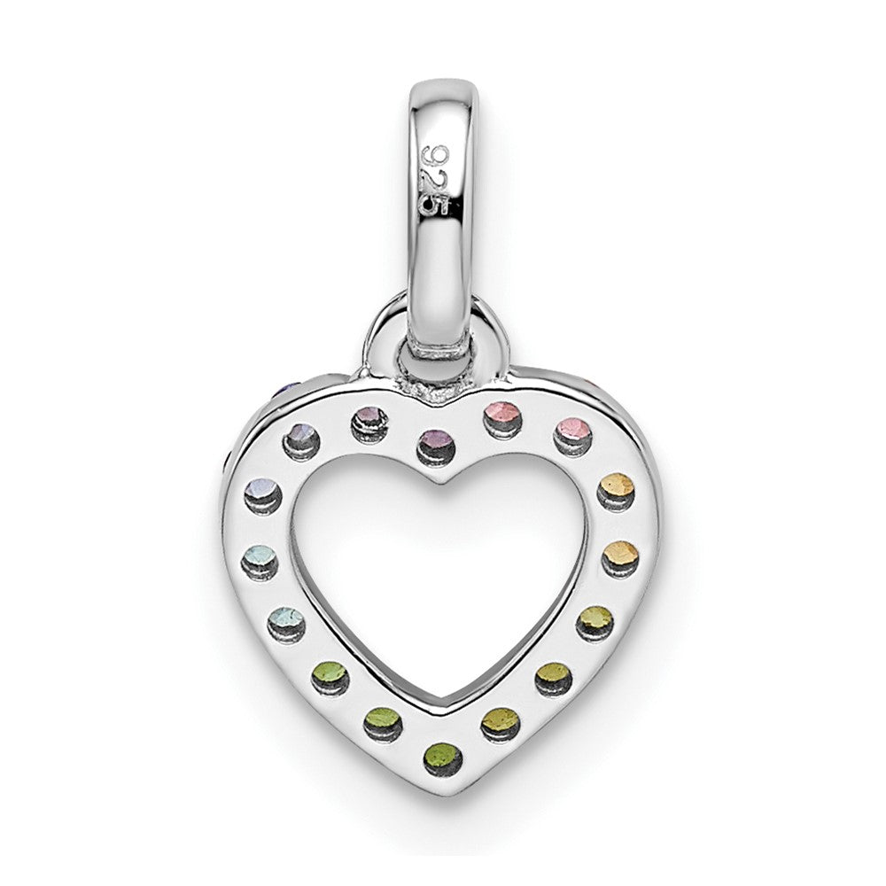 Sterling Silver Rhodium-plated Rainbow Nano Crystal Open Heart Pendant