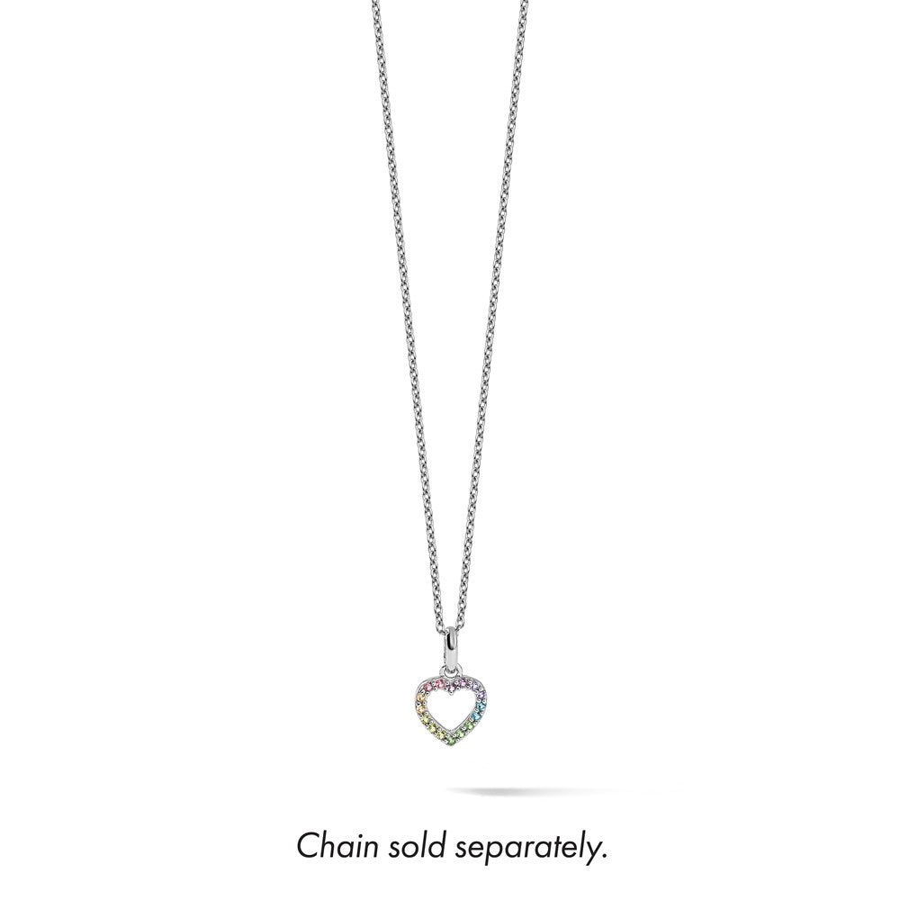 Sterling Silver Rhodium-plated Rainbow Nano Crystal Open Heart Pendant