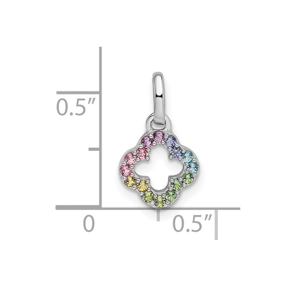 Sterling Silver Rhodium-plated Rainbow Nano Crystal Clover Pendant