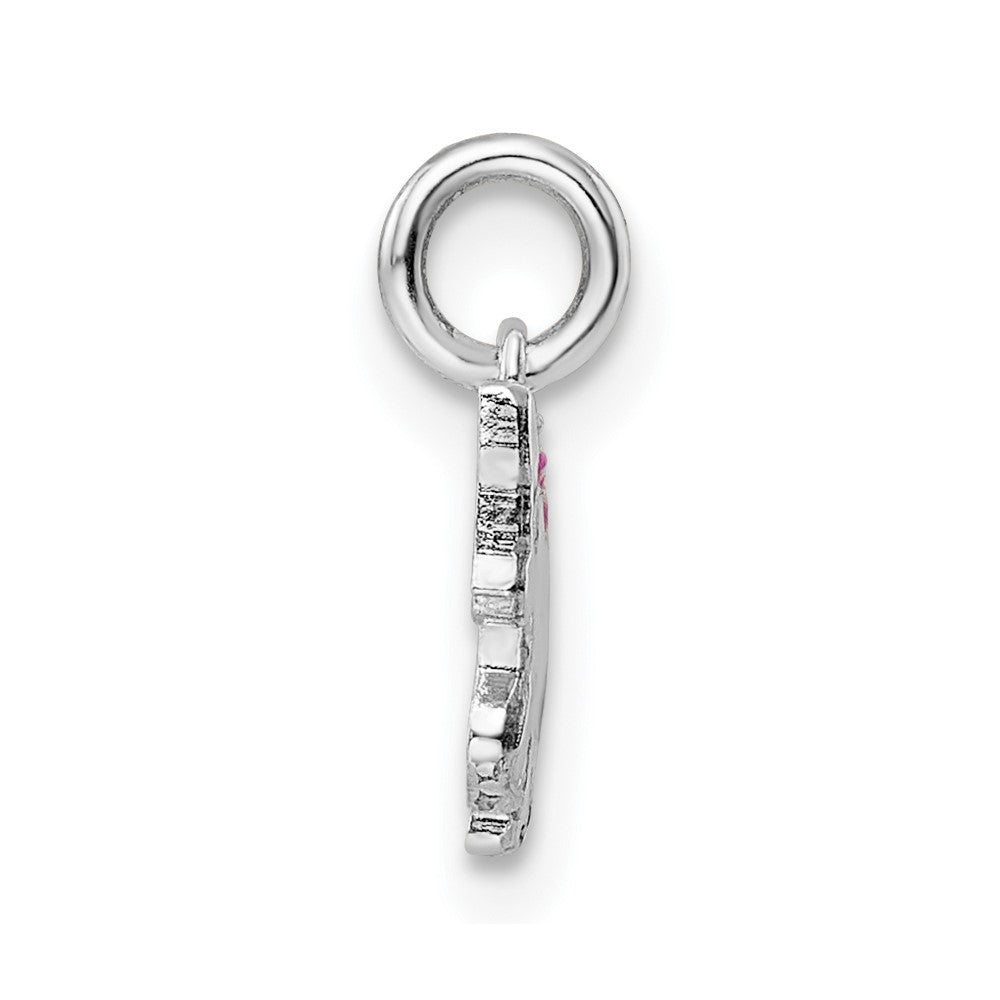 Sterling Silver Rhodium-plated Pink, White & Black Enameled Unicorn Children's Pendant