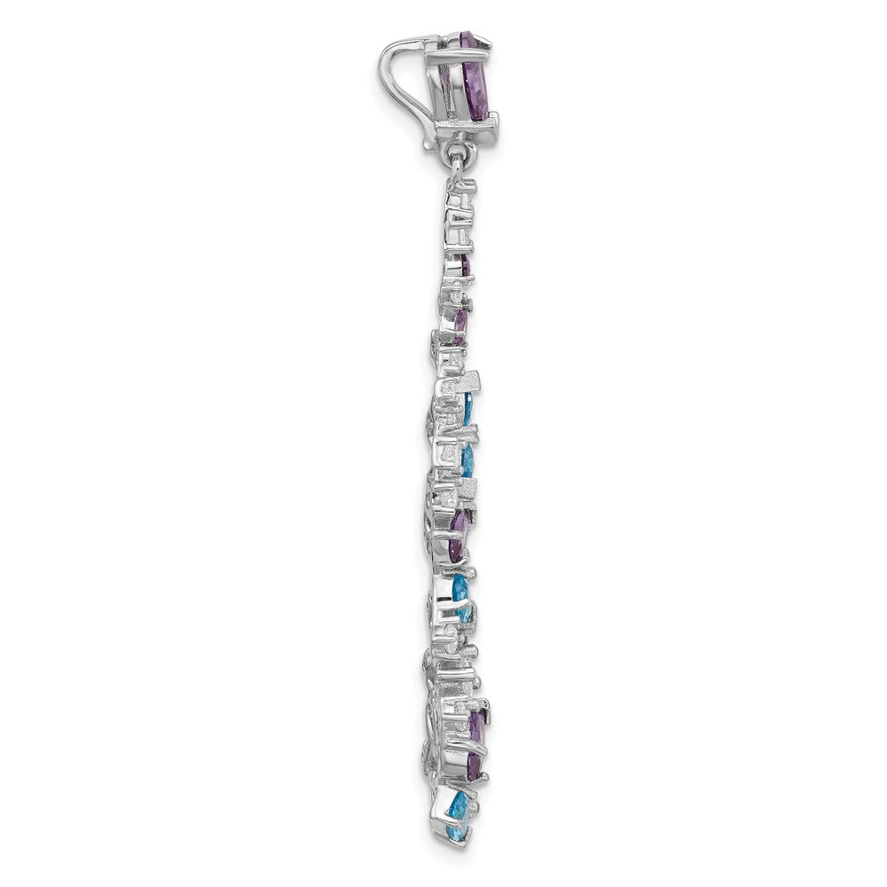 Sterling Silver Rh-plated Polished White/Blue/Purple CZ Teardrop Pendant