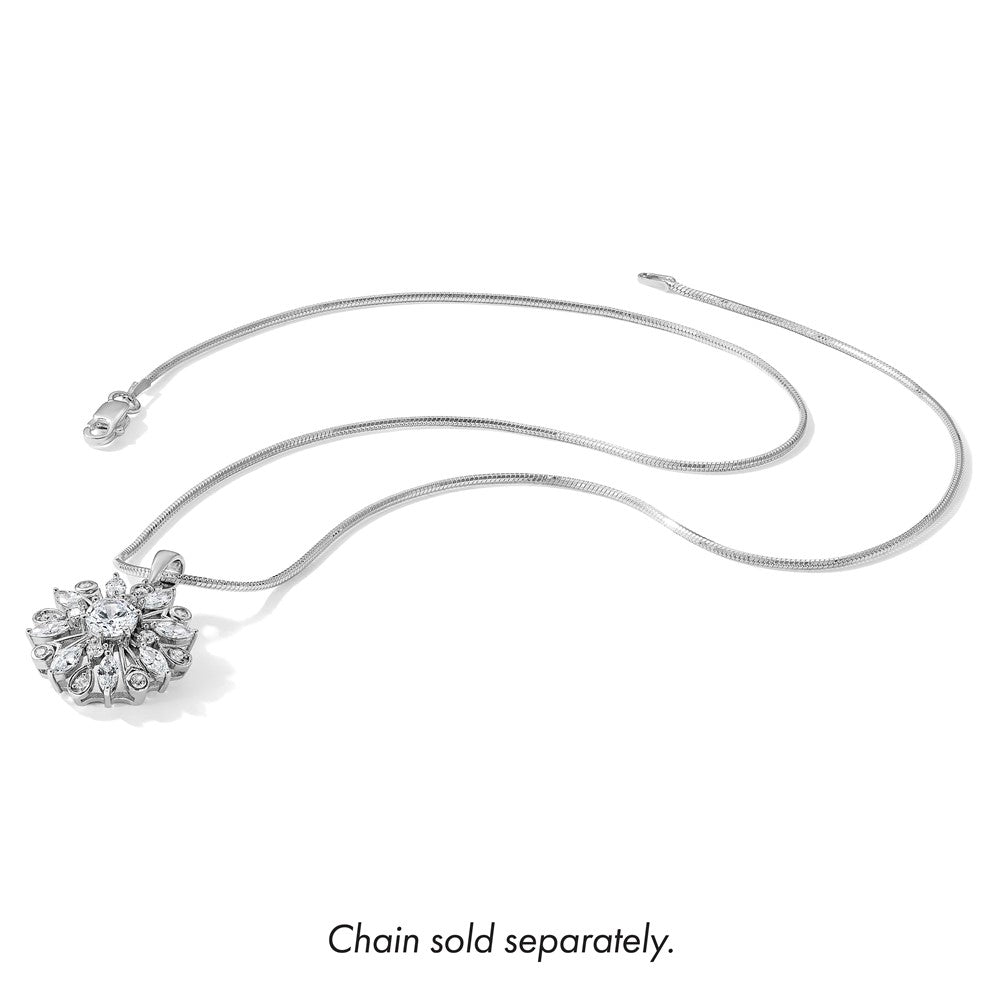 Sterling Silver Rhodium-plated CZ Floral Pendant