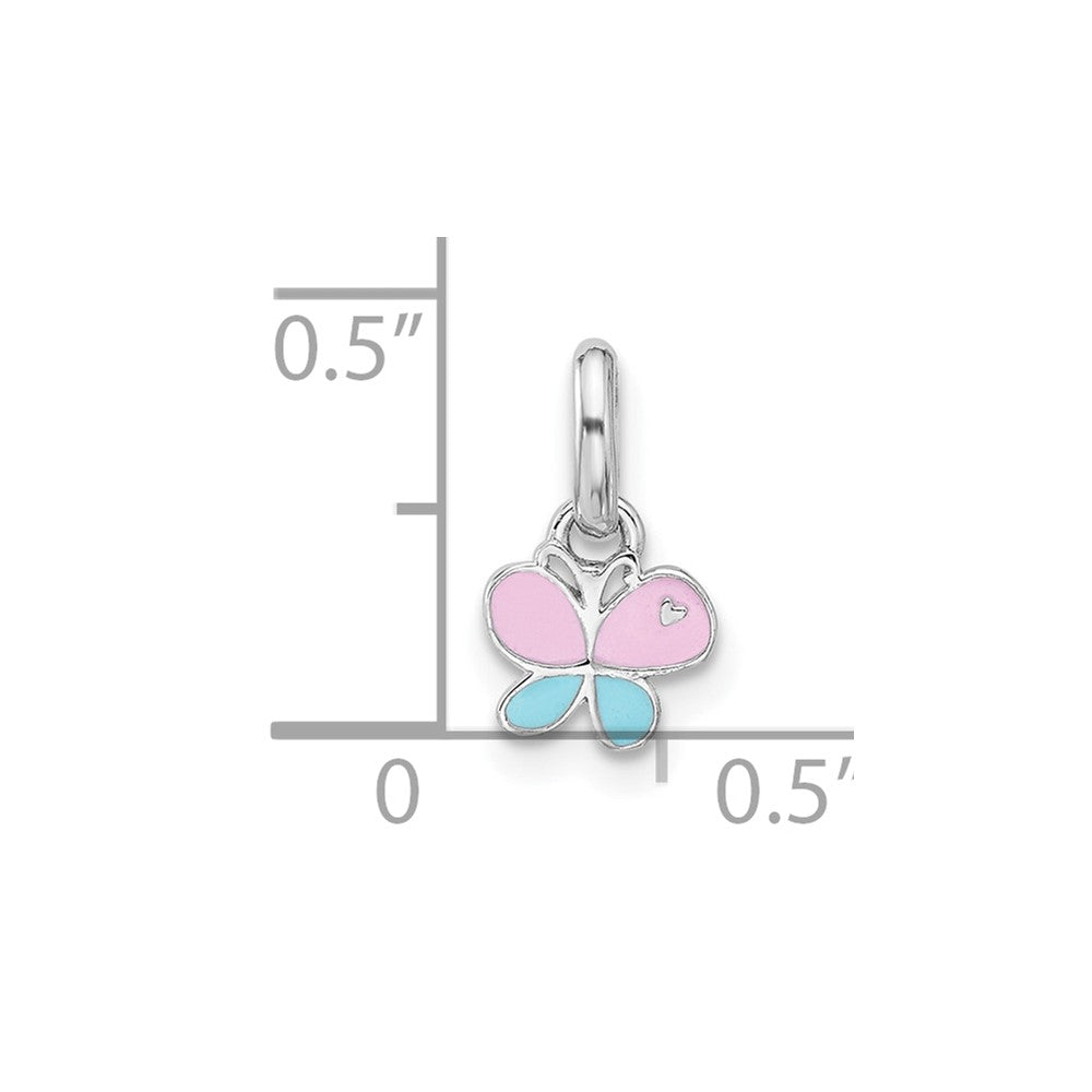 Sterling Silver Rhodium-plated Children's Small Enamel Butterfly Pendant