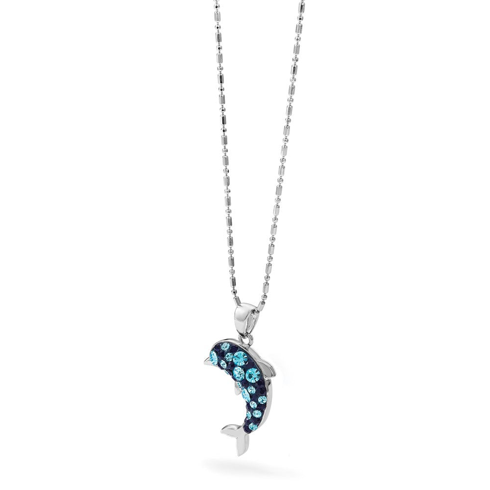 Sterling Silver Rhodium-plated Polished Crystal Dolphin Pendant
