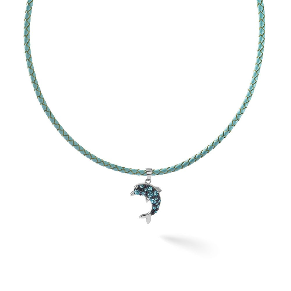 Sterling Silver Rhodium-plated Polished Crystal Dolphin Pendant