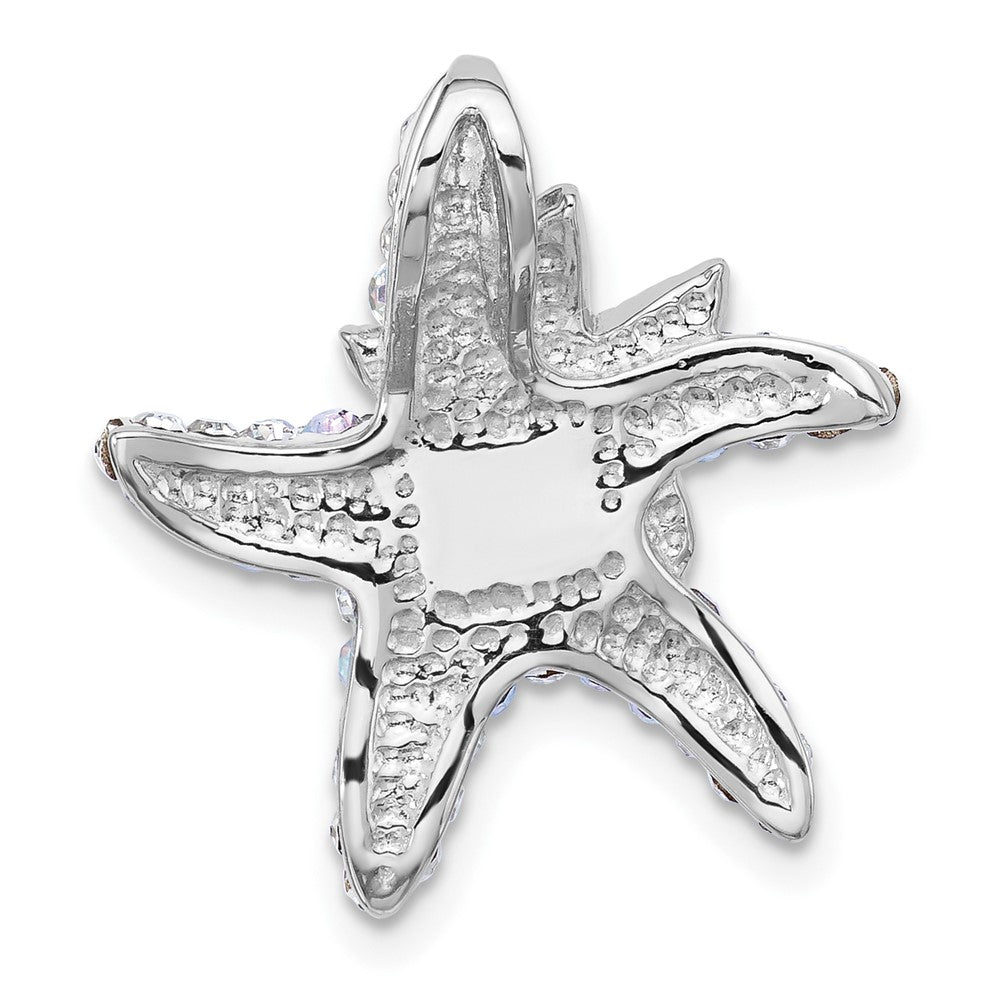 Sterling Silver Rhodium-plated Polished White Crystal Starfish Pendant Chain Slide