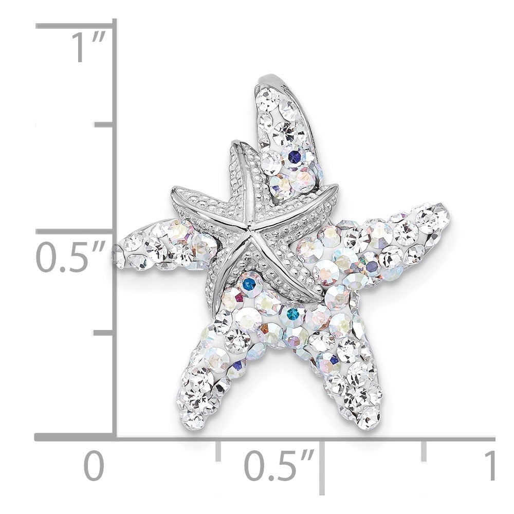 Sterling Silver Rhodium-plated Polished White Crystal Starfish Pendant Chain Slide