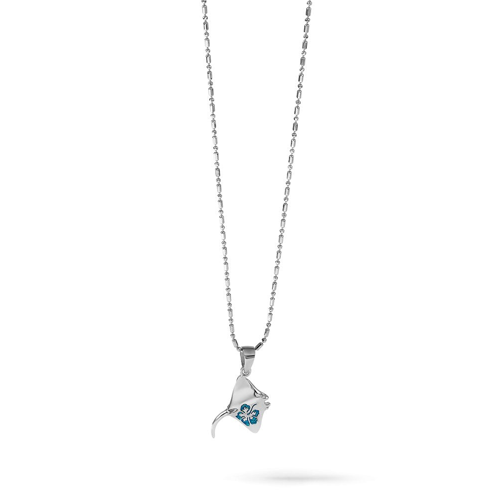 Sterling Silver Rhodium-plated Polished Blue Enamel Stingray Pendant