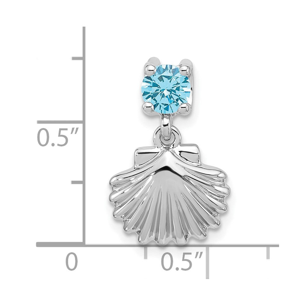 Sterling Silver Rhodium-plated Polished Blue CZ  Shell Chain Slide Pendant