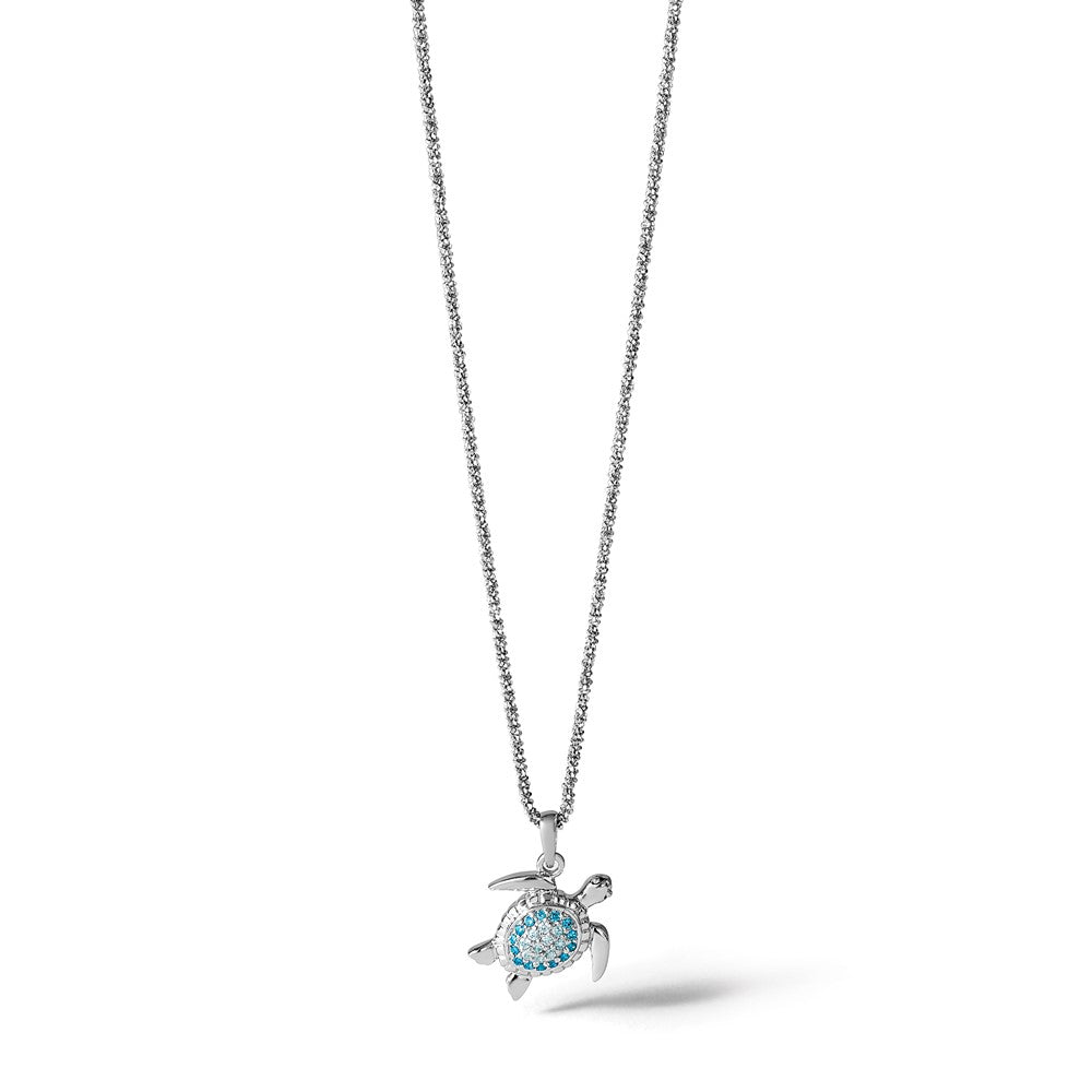 Sterling Silver Rhodium-plated Polished CZ Turtle Pendant