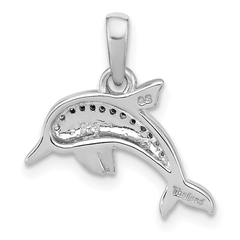 Sterling Silver Rhodium-plated Polished CZ Dolphin Pendant