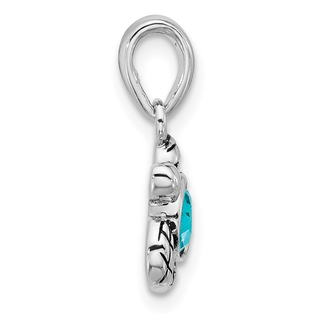 Sterling Silver Rhodium-plated Polished and Antiqued Crystal December Birthstone Turtle Pendant