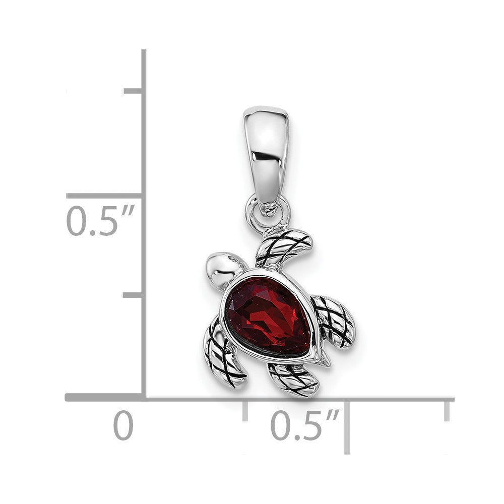Sterling Silver Rhodium-plated Polished and Antiqued Crystal January Birthstone Turtle Pendant
