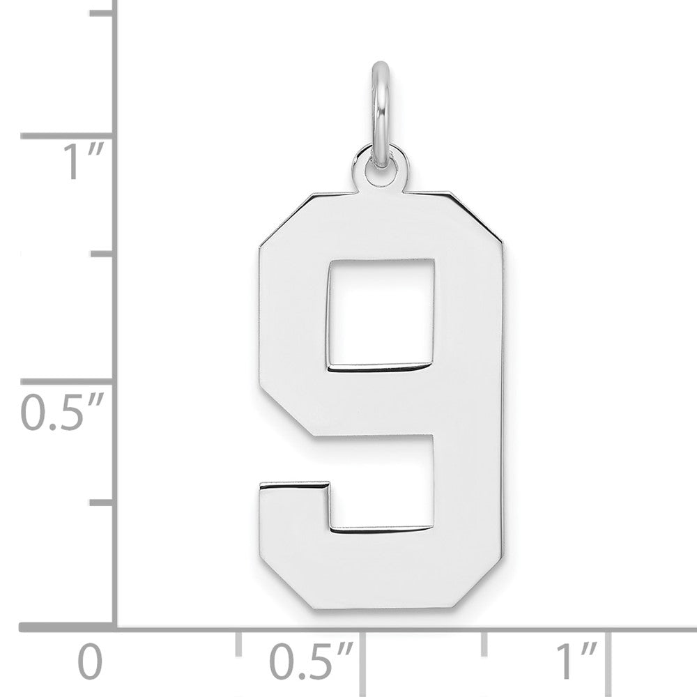 Sterling Silver/Rhodium-plated Polished Number 9 Charm