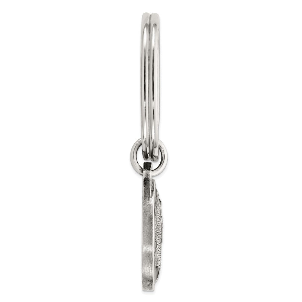 Sterling Silver Rhodium-plated Black Epoxy Bass Fish Keychain