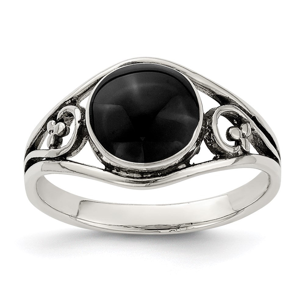 Casted;Polished;Sterling silver;Agate;Solid Back;Antiqued;Black