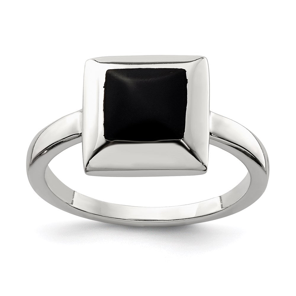 Solid;Casted;Sterling silver;Onyx;Rhodium-plated
