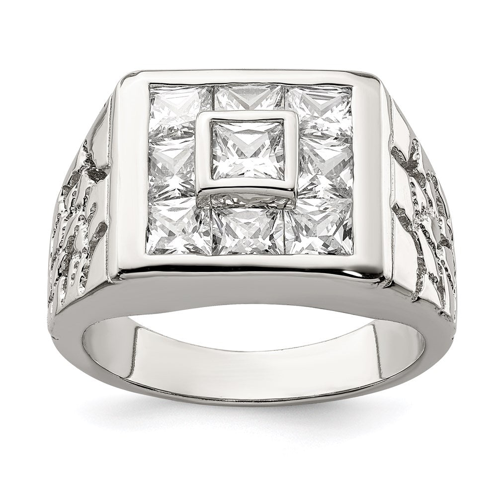 Solid;Casted;Polished;Open back;Sterling silver;CZ