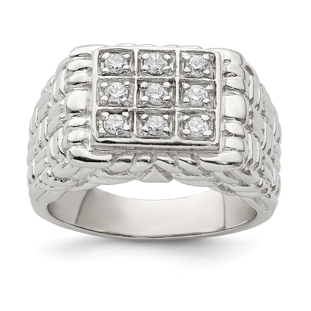 Solid;Casted;Polished;Open back;Sterling silver;CZ
