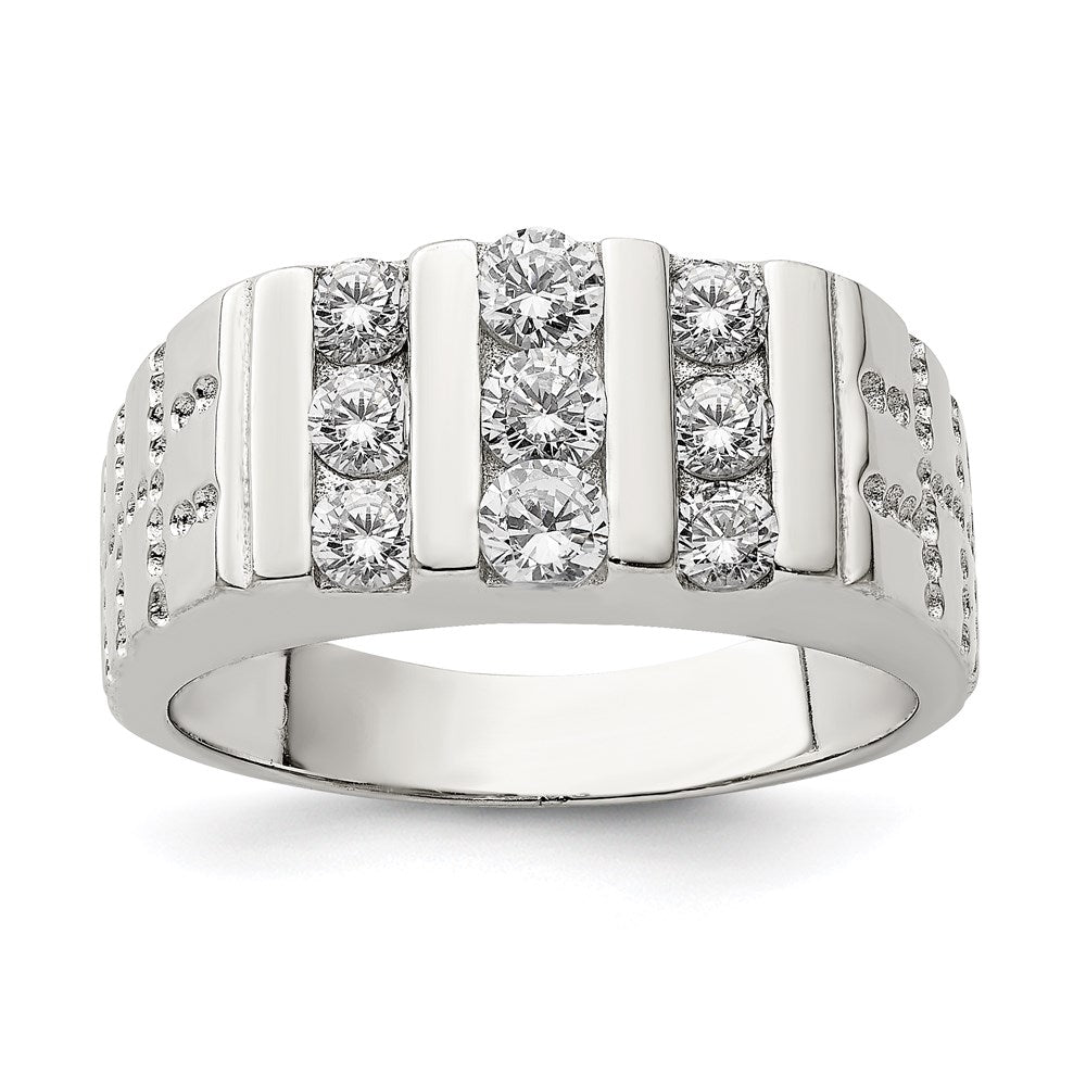 Solid;Casted;Polished;Open back;Sterling silver;CZ