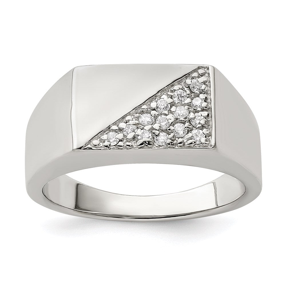 Solid;Casted;Polished;Open back;Engravable;Sterling silver;CZ