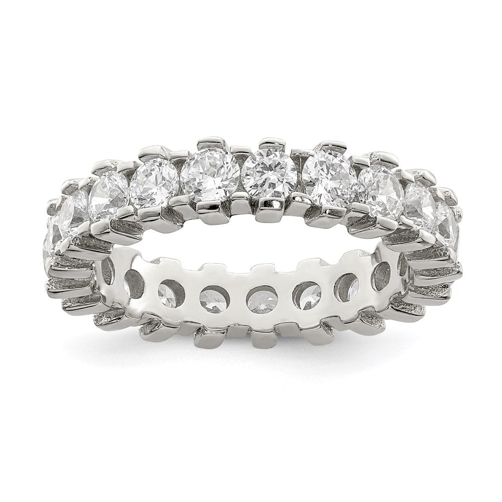 Casted;Polished;Sterling silver;CZ;Round;Eternity band