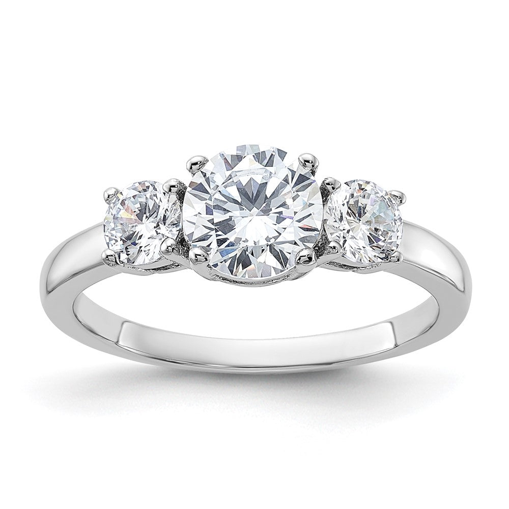 Casted;Polished;Open back;Sterling silver;CZ;Round;Cut-out sides