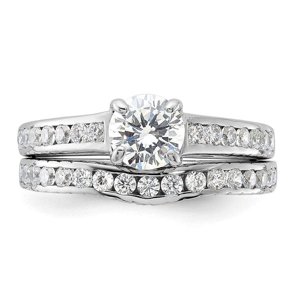 Sterling Silver Rhodium-plated 2-Piece CZ Size 7 Wedding Set Ring