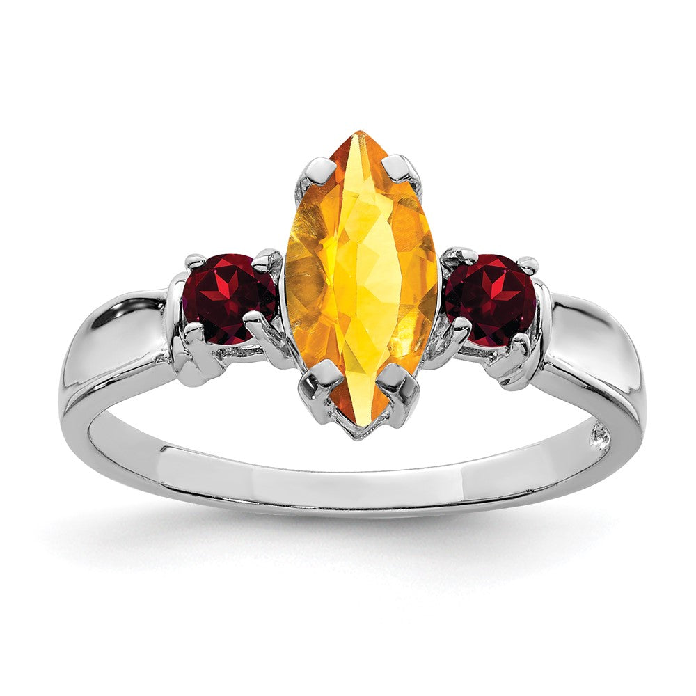Polished;Open back;Sterling silver;Citrine;Garnet