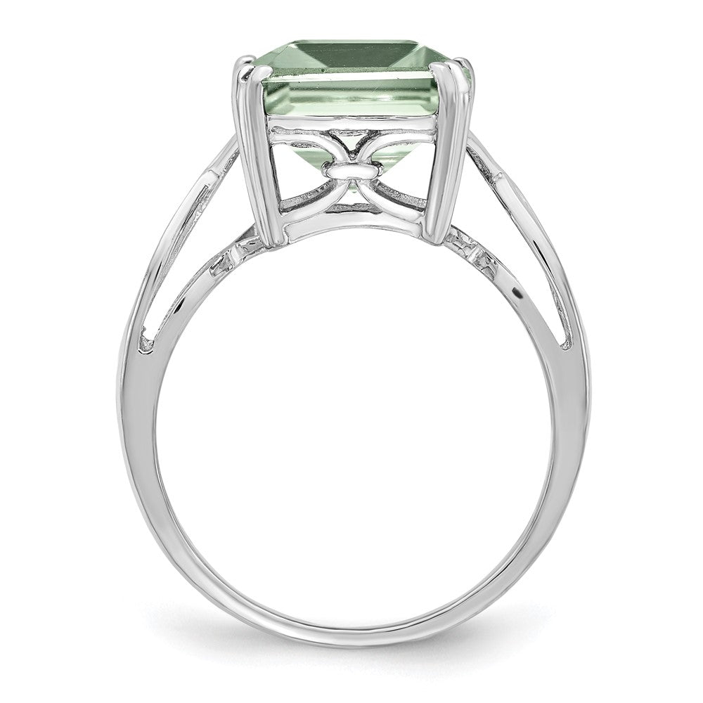 Sterling Silver Rhodium Octagonal Green Quartz Ring
