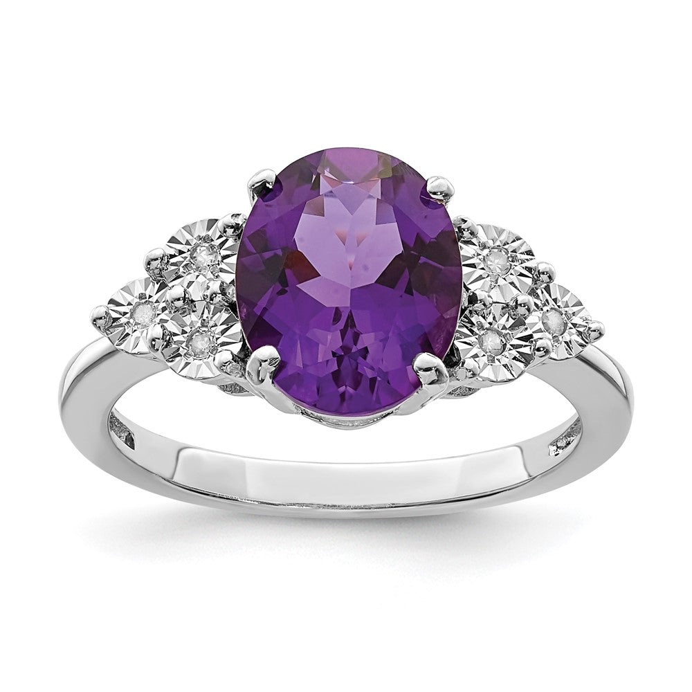 Polished;Genuine;Sterling silver;Amethyst;Diamond;Rhodium-plated