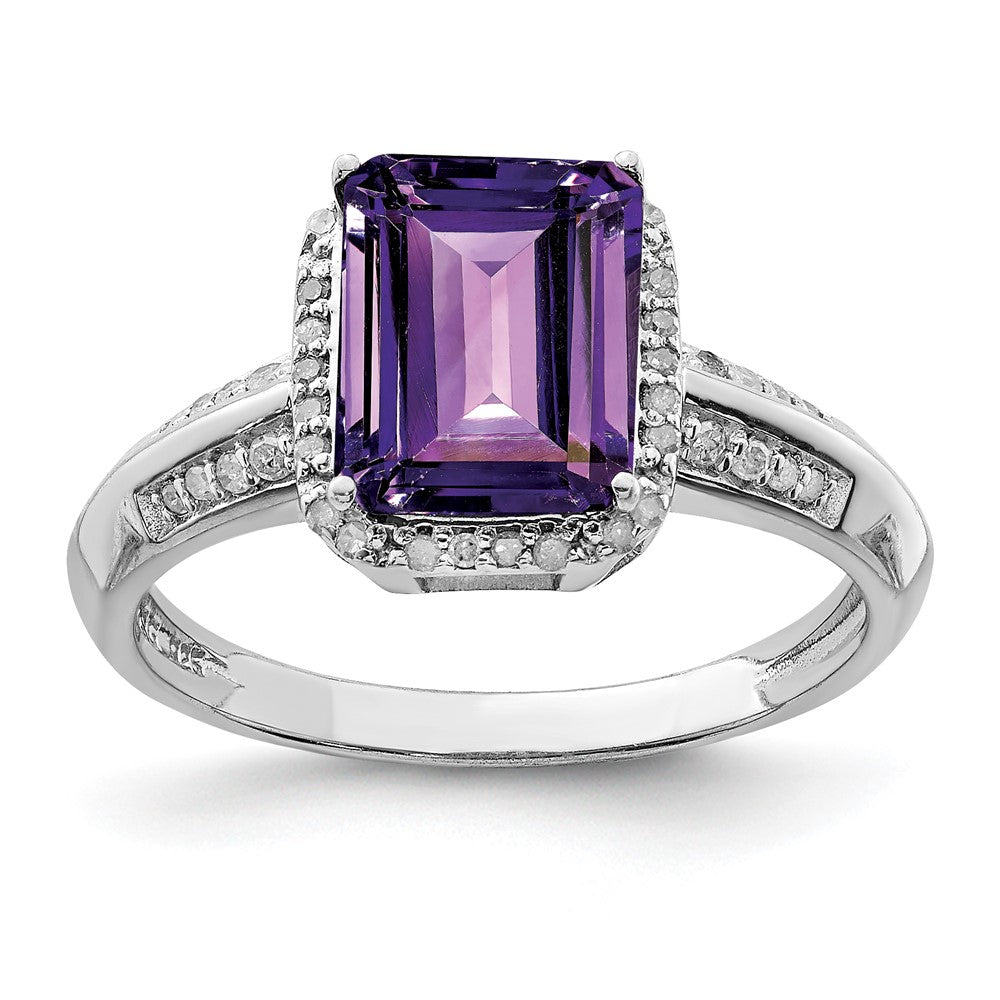 Polished;Genuine;Sterling silver;Amethyst;Diamond;Rhodium-plated